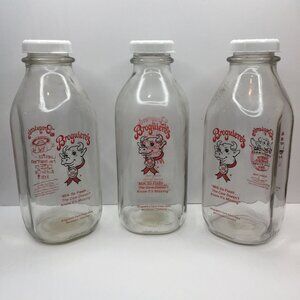 Vintage Set 3 Broguieres Glass Milk Bottles Egg Nog Christmas 2007 Reusable Lids